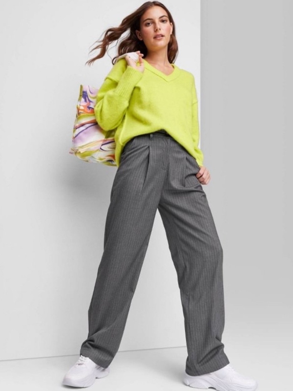wild fable Gray Pinstripe Wide-Leg Trousers